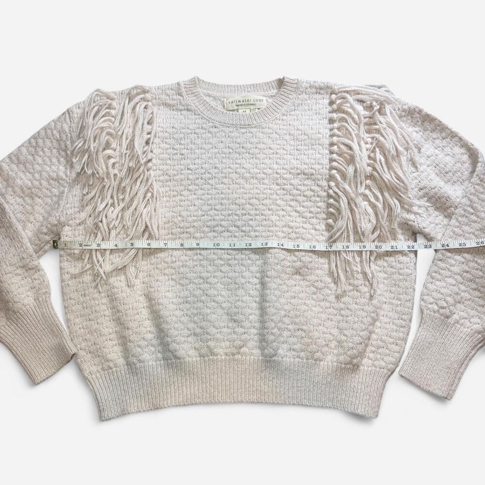 Beige Bubble Knit Fringe Sweater Size Medium - Picture 3 of 5